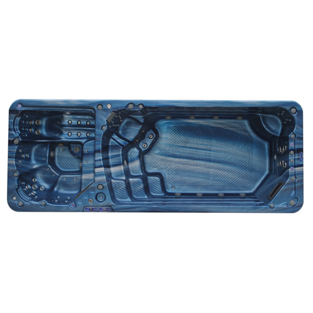 Spa de nage extérieur 5,95 m — double zone nage & massage, 63 jets, double système Balboa, coque acrylique — MOQ 1