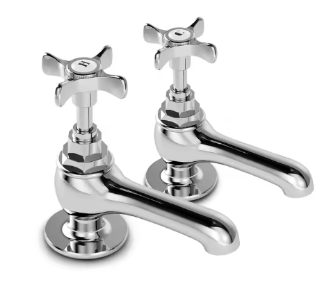 Paire de robinets lavabo VINTAGE CHROME — poignées croisillon style British — MOQ 500