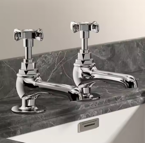 Paire de robinets lavabo VINTAGE CHROME — poignées croisillon style British — MOQ 500