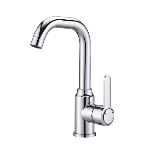 Robinet lavabo col de cygne arrondi — noir mat ou chrome — design minimaliste — MOQ 200