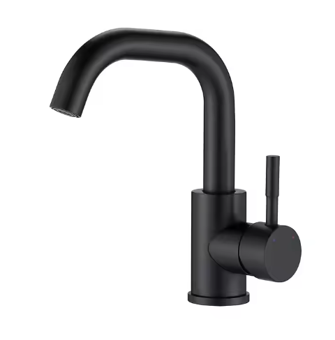 Robinet lavabo col de cygne arrondi — noir mat ou chrome — design minimaliste — MOQ 200