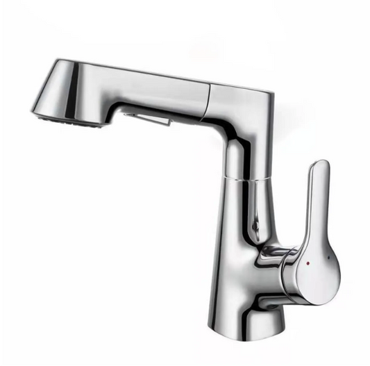 Robinet lavabo CHROME avec douchette extractible — mitigeur design moderne — MOQ 200