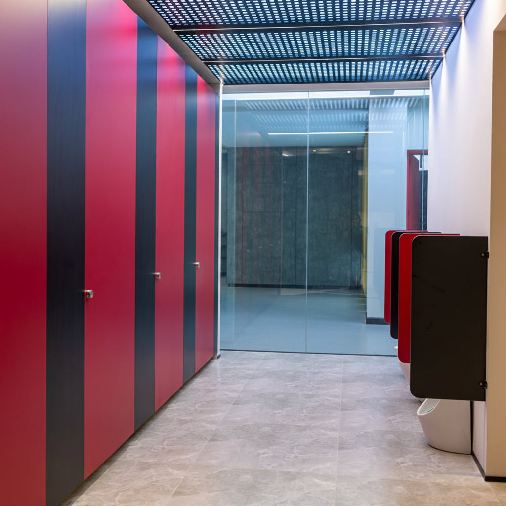 Cabine WC HPL haute performance — design A6 charnières invisibles — CE / B1 / E1 — MOQ 10