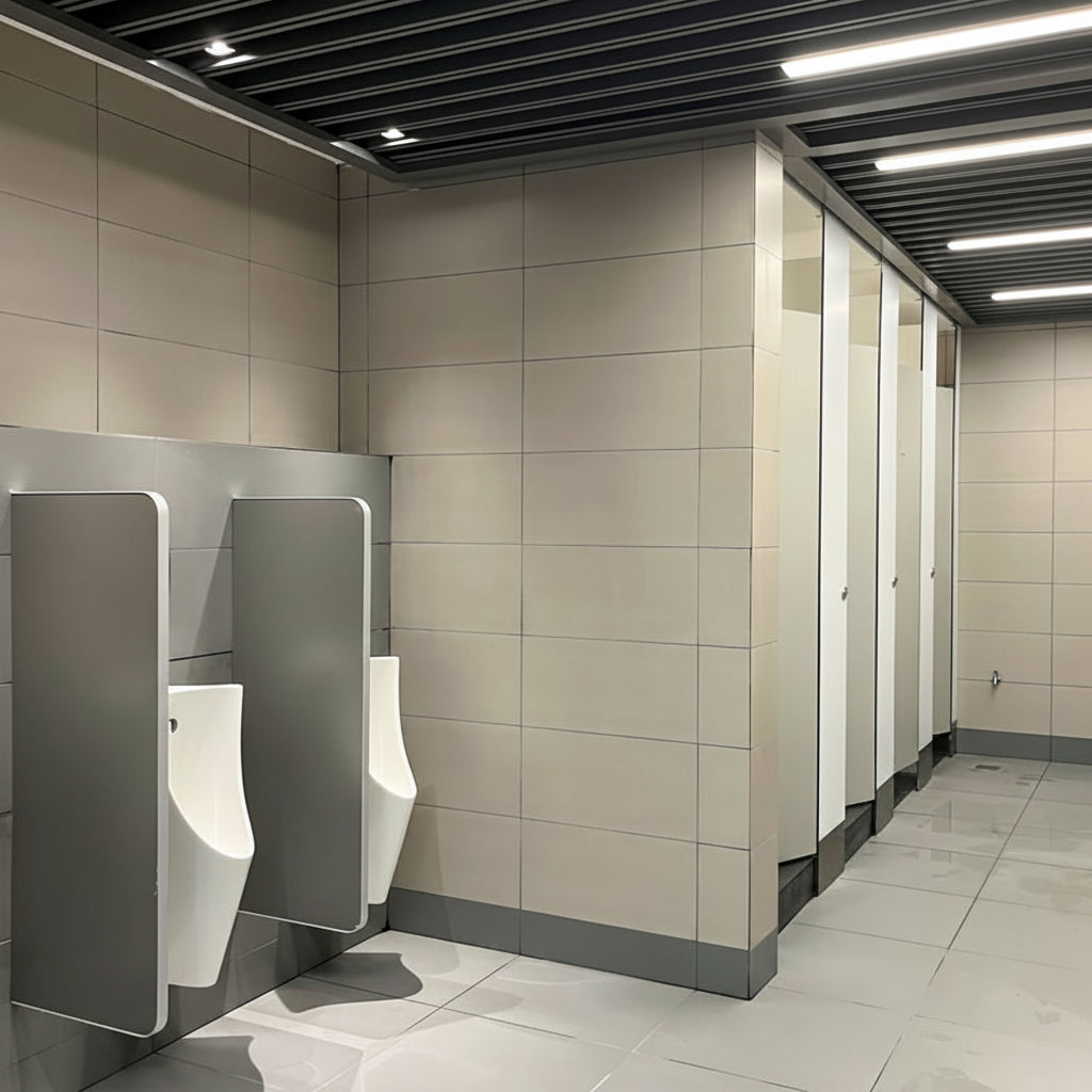 Cabine WC HPL haute performance — design A6 charnières invisibles — CE / B1 / E1 — MOQ 10
