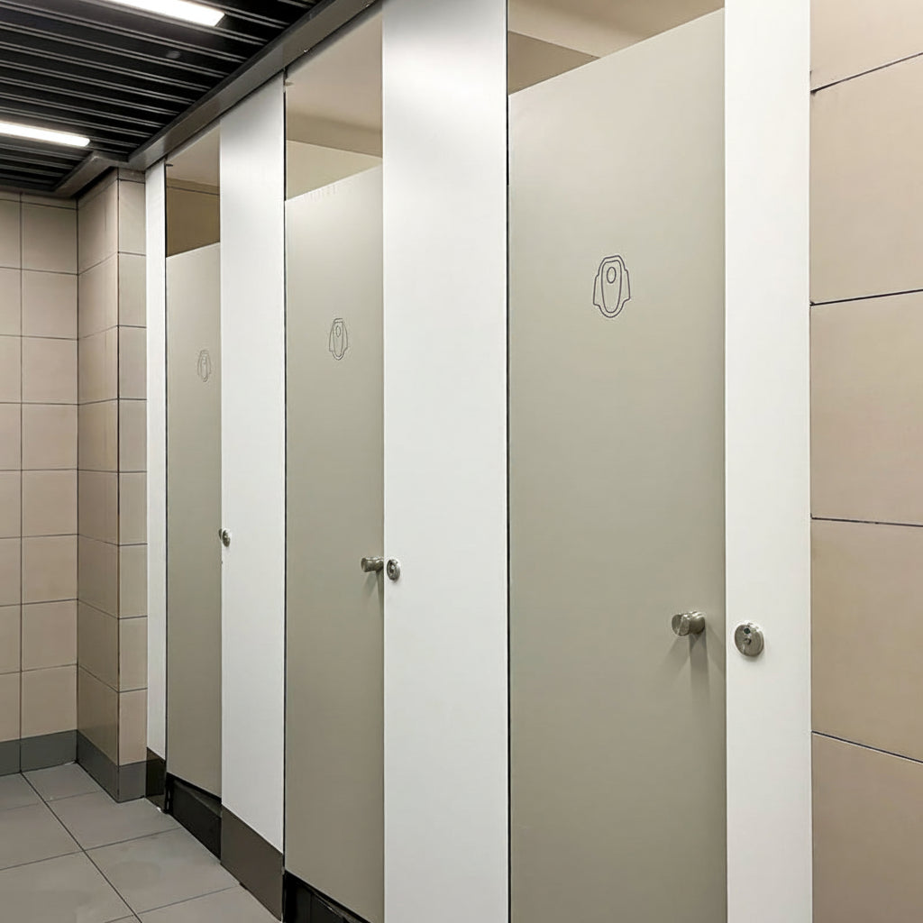 Cabine WC HPL haute performance — design A6 charnières invisibles — CE / B1 / E1 — MOQ 10