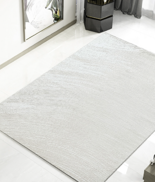 Tapis minimaliste tissé doux — mélange PP/polyester, tons neutres ivoire, 3 formats — MOQ 100