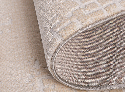Tapis moderne beige motif grille abstrait — mélange PP/polyester, poils 10 mm, minimaliste — MOQ 100