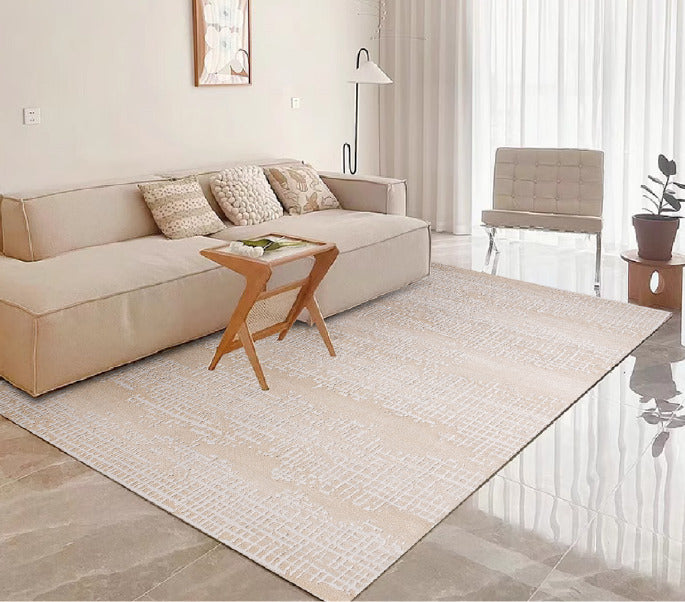 Tapis moderne beige motif grille abstrait — mélange PP/polyester, poils 10 mm, minimaliste — MOQ 100
