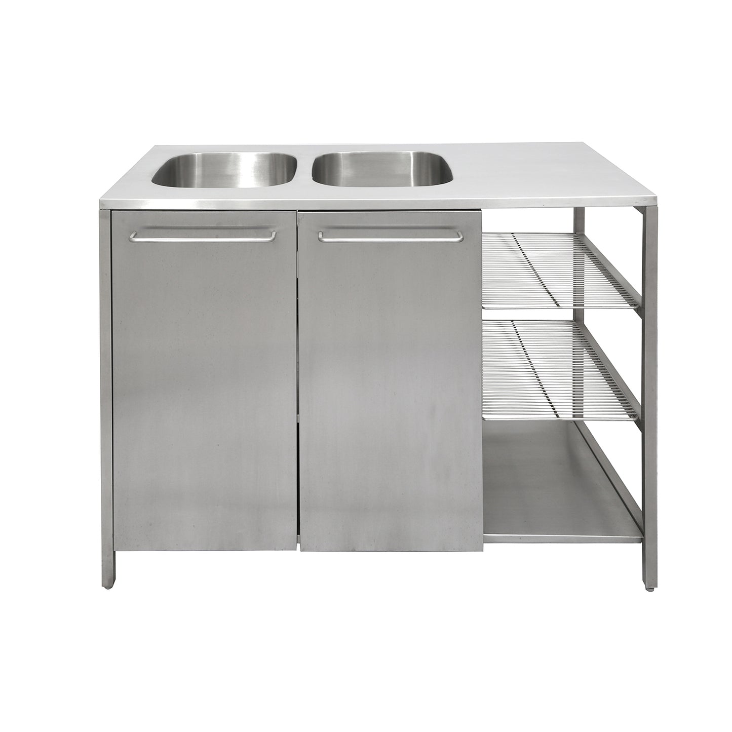 Meuble cuisine PRO inox avec ÉVIER DOUBLE BAC — 1200mm — collectivité, restauration, hôtellerie — MOQ 20