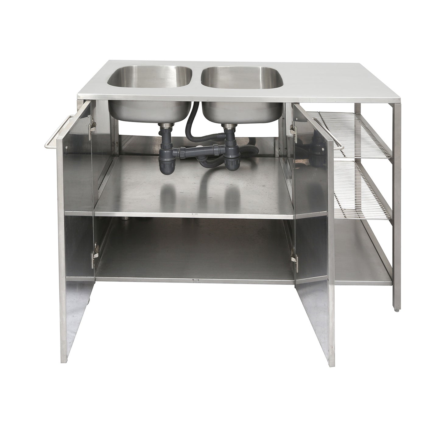Meuble cuisine PRO inox avec ÉVIER DOUBLE BAC — 1200mm — collectivité, restauration, hôtellerie — MOQ 20