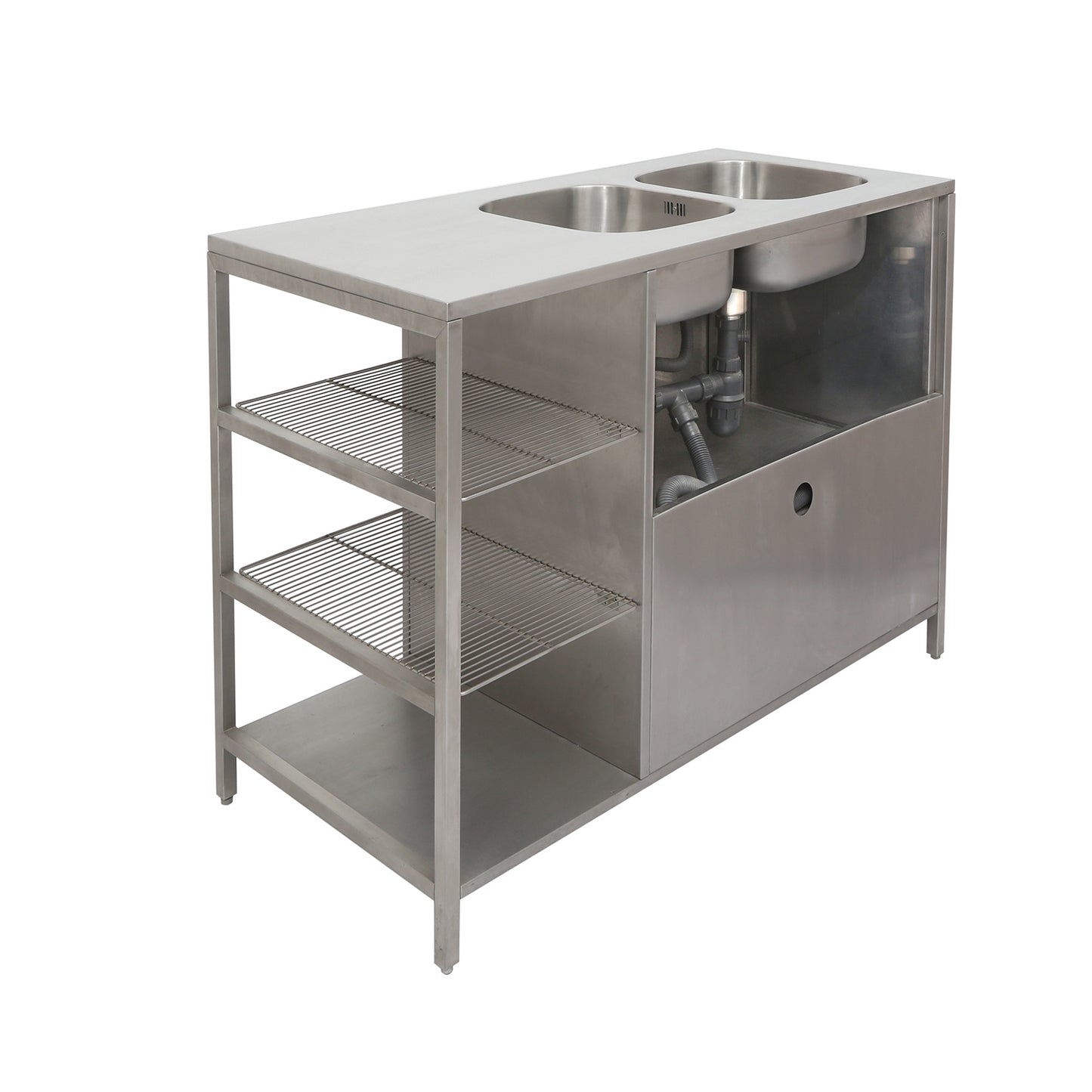 Meuble cuisine PRO inox avec ÉVIER DOUBLE BAC — 1200mm — collectivité, restauration, hôtellerie — MOQ 20