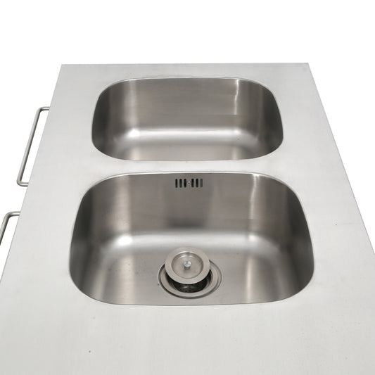 Meuble cuisine PRO inox avec ÉVIER DOUBLE BAC — 1200mm — collectivité, restauration, hôtellerie — MOQ 20