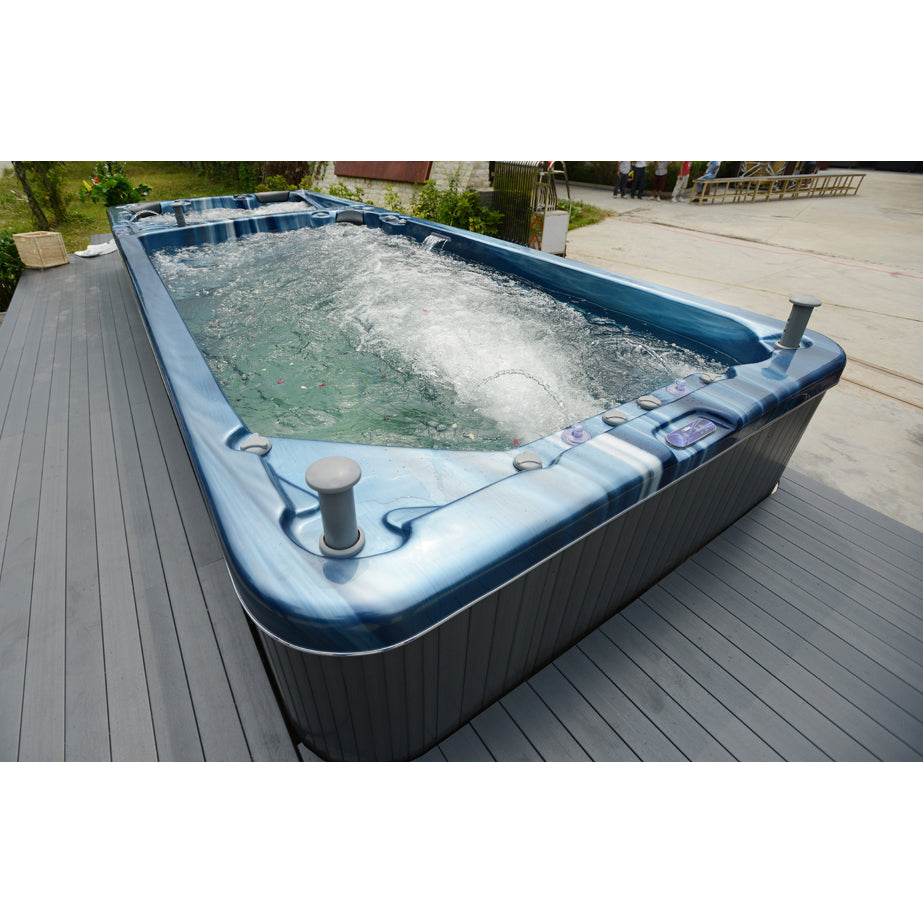 Spa de nage extérieur 5,95 m — double zone nage & massage, 63 jets, double système Balboa, coque acrylique — MOQ 1