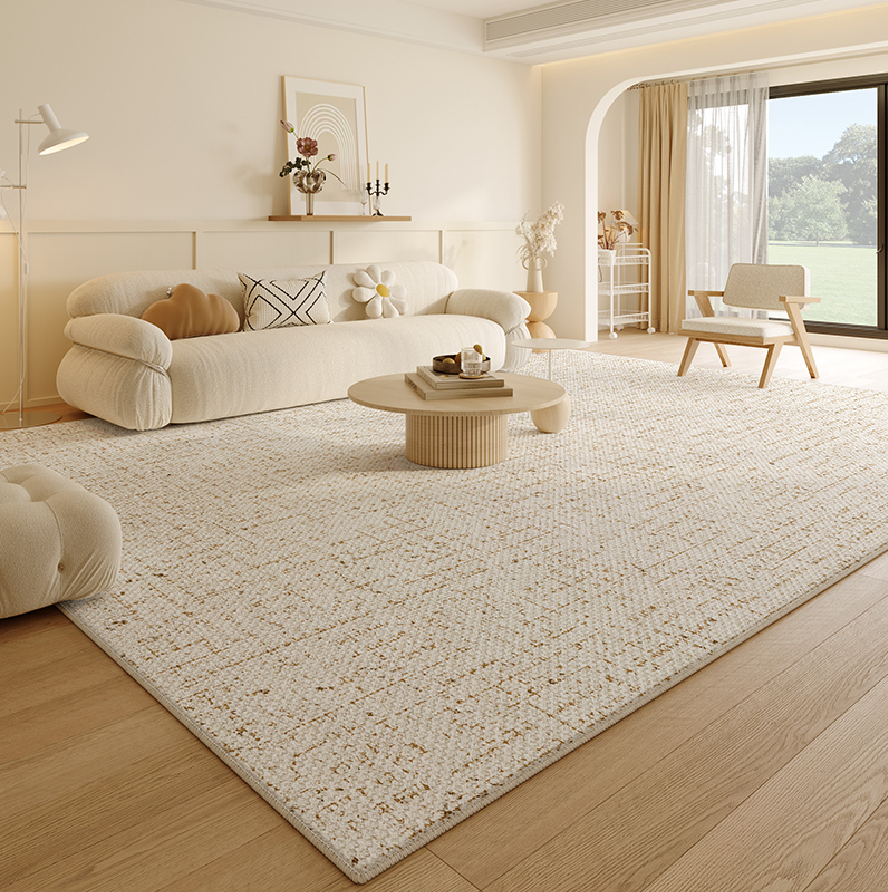 Tapis minimaliste beige 160×230 cm — tissage haute densité, poil 10 mm effet soie, PP & polyester — MOQ 100